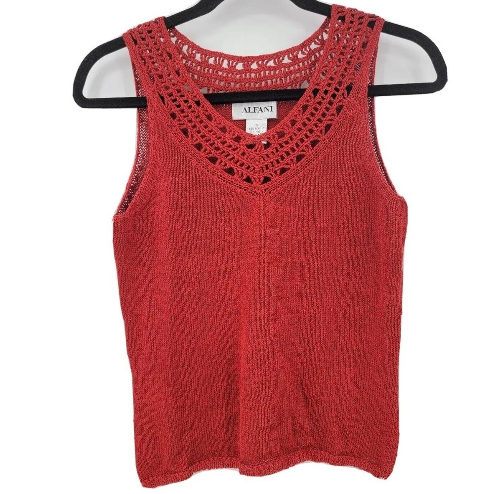 Alfani Women's Small Crochet Knit Sleeveless Top Shirt Blouse Red